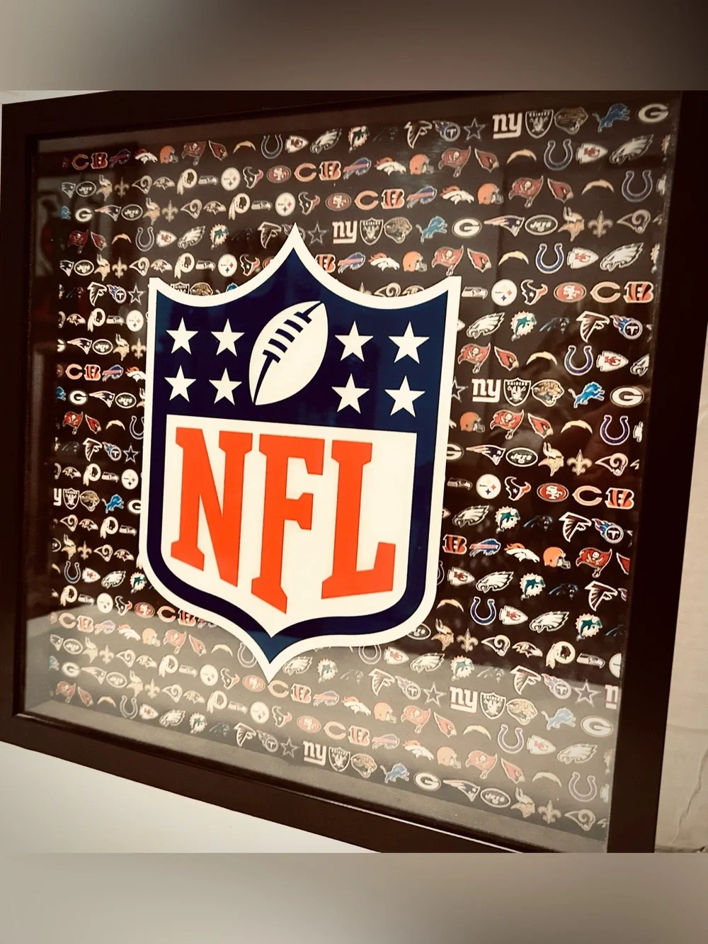 NFL Framed Wall Art Man Cave Dorm Decor Football Team Logos Shadow Box 16x16